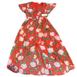 GB Girls New With Tags Red Floral Midi Tie Dress Size Extra Large